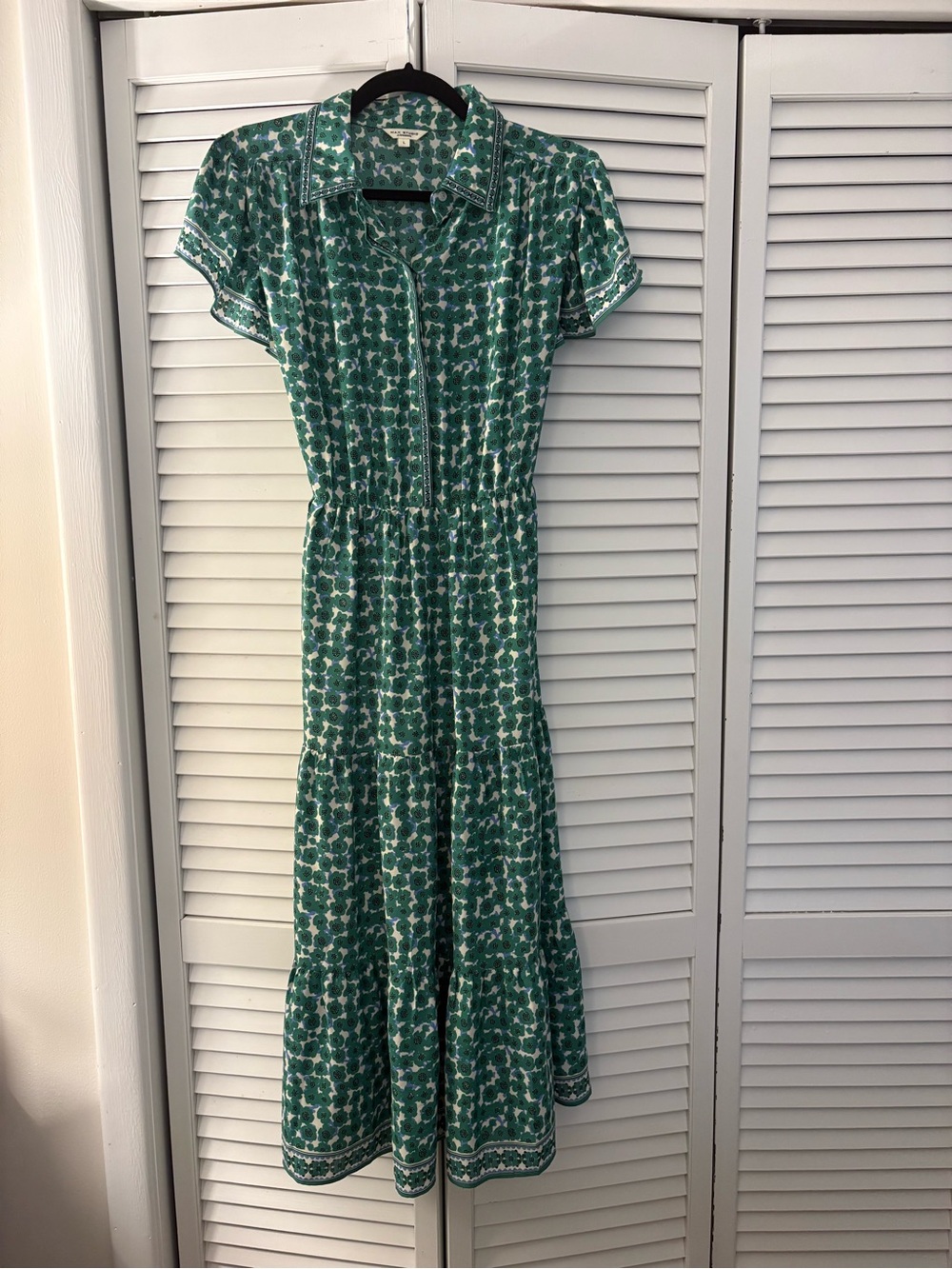 Max Studio Green Floral Button-Front Midi Dress Tie Back